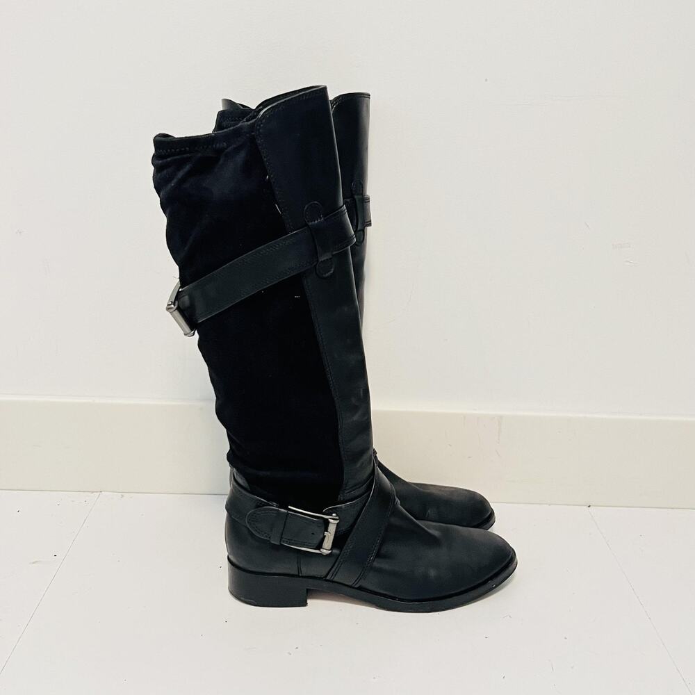 Cole Haan Boots Womens 7 Black Leather Riding Knee High Buckle Harness Shoes
